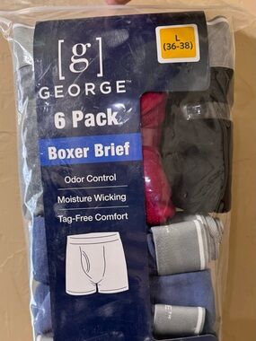 George Men’s 6-Pack Boxer Briefs – Black, Navy, Gray, Red